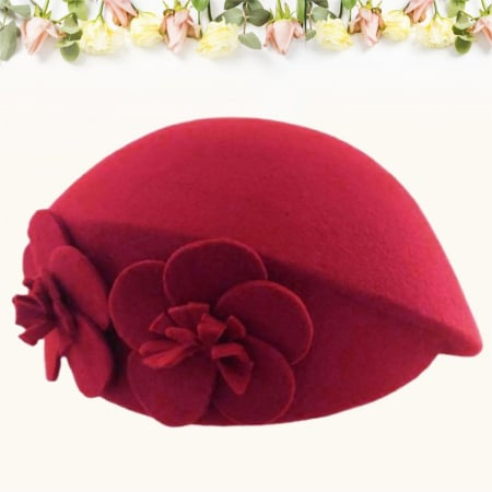 Palarie eleganta tip toca din fetru lux REGINA LUX (ROSU) - marime unica, reglabila [3]