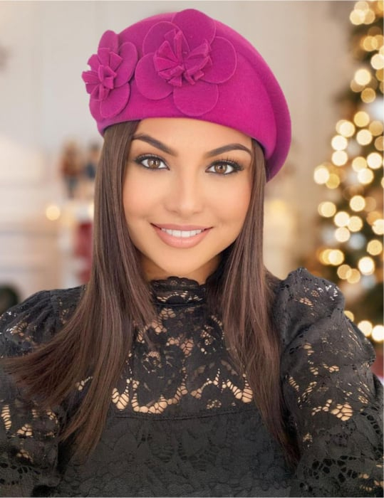 Palarie eleganta tip toca din fetru lux REGINA LUX (ROZ FUSIA) - marime unica, reglabila [1]