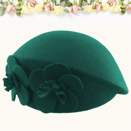 Palarie eleganta tip toca din fetru lux REGINA LUX (VERDE) - marime unica, reglabila [3]