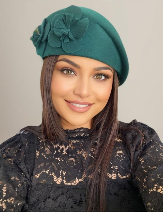 Palarie eleganta tip toca din fetru lux REGINA LUX (VERDE) - marime unica, reglabila [2]