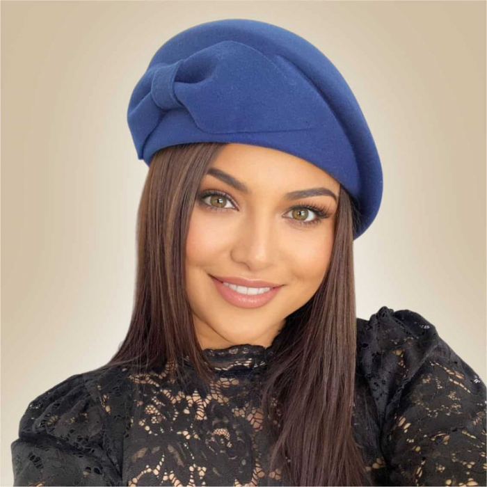 Palarie toca din fetru lux cu funda eleganta PRINCESS LUX (ALBASTRU) - marime unica, reglabila [5]