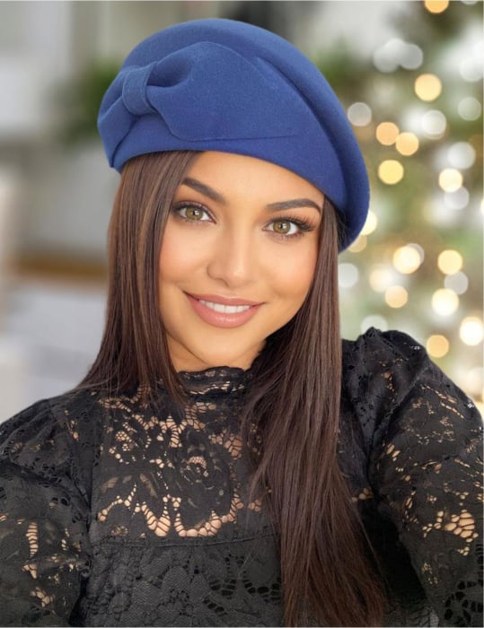 Palarie toca din fetru lux cu funda eleganta PRINCESS LUX (ALBASTRU) - marime unica, reglabila [1]