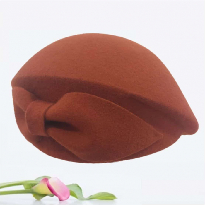 Palarie toca din fetru lux cu funda eleganta PRINCESS LUX (CARAMIZIU) - marime unica, reglabila [4]