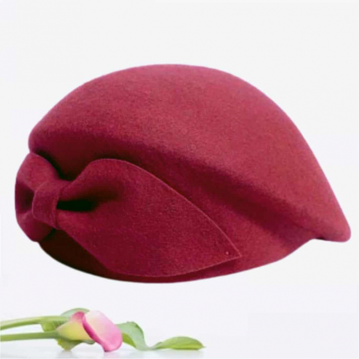 Palarie toca din fetru lux cu funda eleganta PRINCESS LUX (GRENA) - marime unica, reglabila [4]