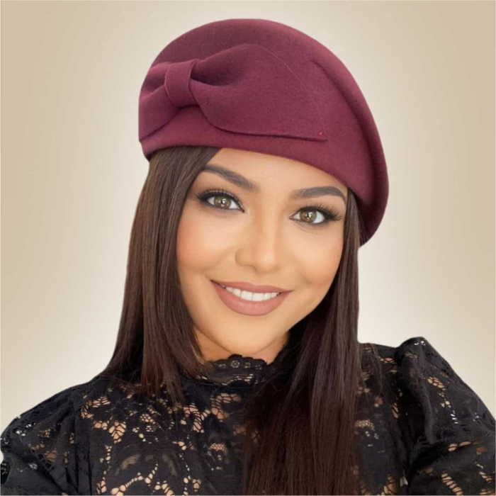 Palarie toca din fetru lux cu funda eleganta PRINCESS LUX (GRENA) - marime unica, reglabila [5]