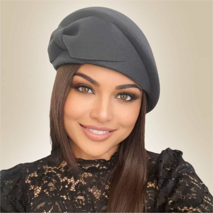 Palarie toca din fetru lux cu funda eleganta PRINCESS LUX (GRI perlat) - marime unica, reglabila [5]