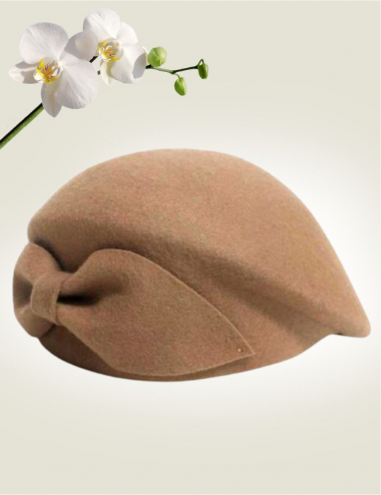 Palarie toca din fetru lux cu funda eleganta PRINCESS LUX (MARO cappucino) - marime unica, reglabila [3]