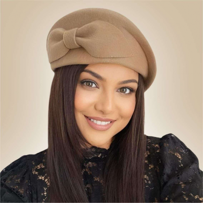 Palarie toca din fetru lux cu funda eleganta PRINCESS LUX (MARO cappucino) - marime unica, reglabila [5]