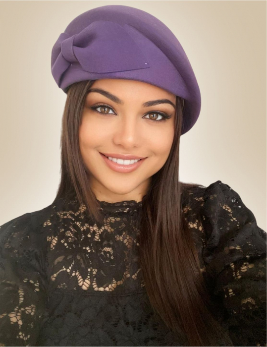 Palarie toca din fetru lux cu funda eleganta PRINCESS LUX (MOV) - marime unica, reglabila [2]