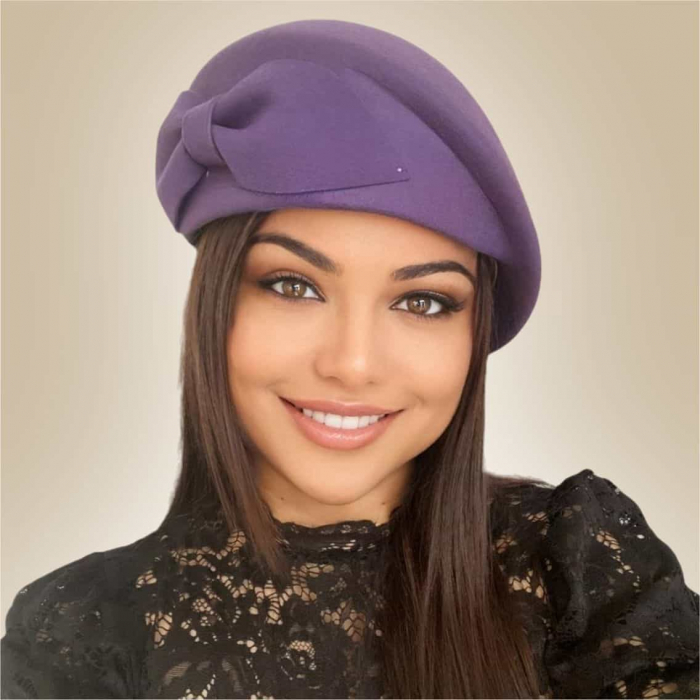 Palarie toca din fetru lux cu funda eleganta PRINCESS LUX (MOV) - marime unica, reglabila [5]