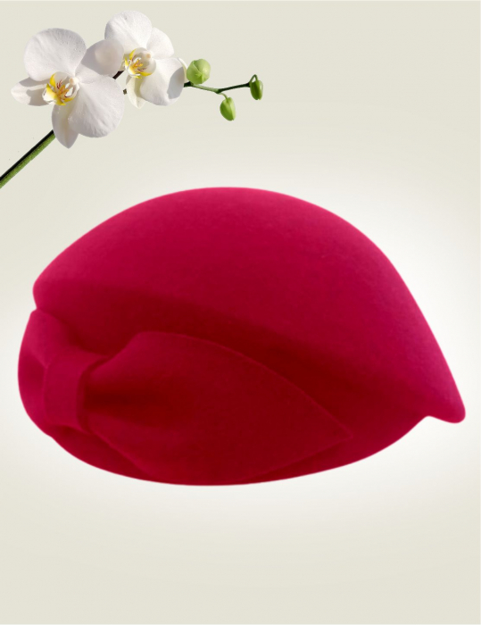 Palarie toca din fetru lux cu funda eleganta PRINCESS LUX (ROSU) - marime unica, reglabila [3]