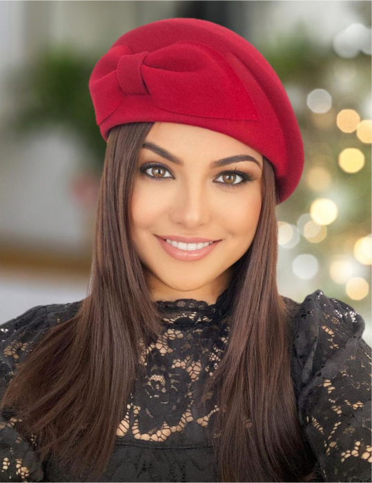 Palarie toca din fetru lux cu funda eleganta PRINCESS LUX (ROSU) - marime unica, reglabila [1]