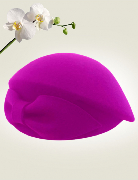 Palarie toca din fetru lux cu funda eleganta PRINCESS LUX (ROZ fucsia) - marime unica, reglabila [3]