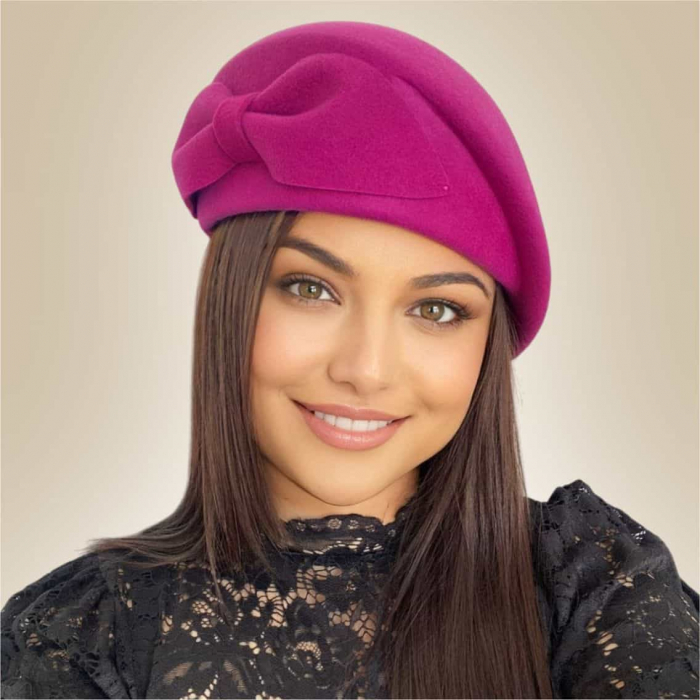 Palarie toca din fetru lux cu funda eleganta PRINCESS LUX (ROZ fucsia) - marime unica, reglabila [4]