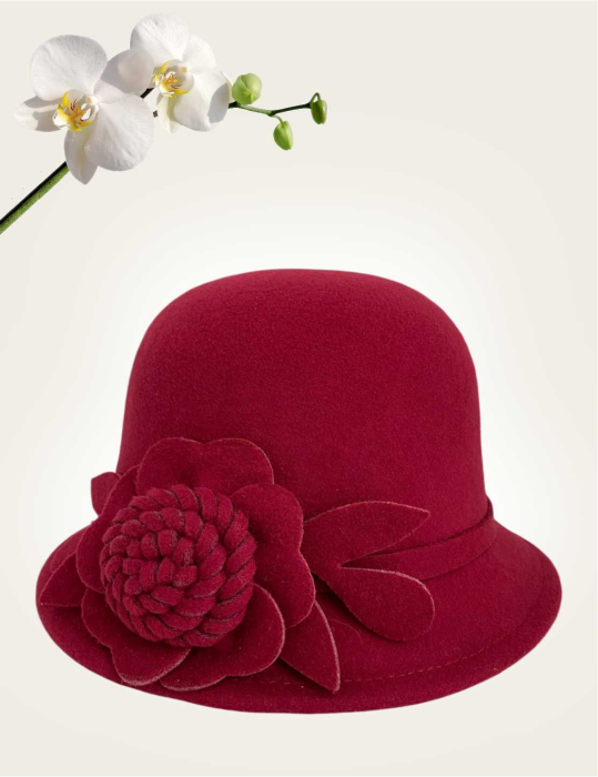 Palarie dama fetru Rose-palarie grena, palarie reglabila [4]