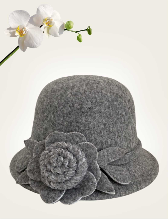 Palarii dama | Palarie dama fetru Rose-palarie gri, reglabila [4]