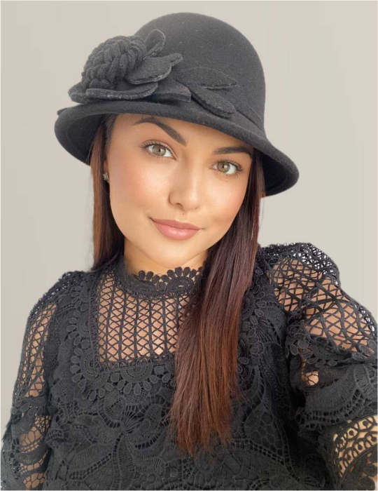 Palarie dama fetru Rose-palarie neagra, palarie reglabila [3]