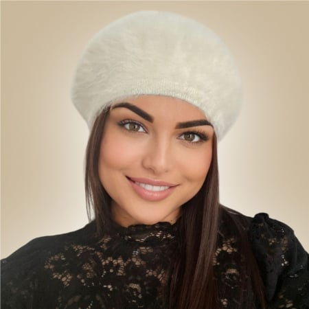 Bereta eleganta de lux din lana fina si pufoasa de Angora - Princess (ALB) - marime universala [1]