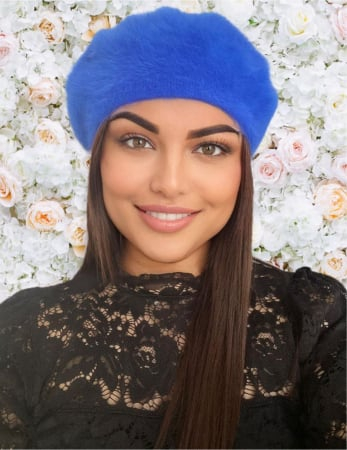 BERETE FEMEI - Bereta eleganta de lux din lana fina si pufoasa de Angora - Princess (ALBASTRU) - marime universala