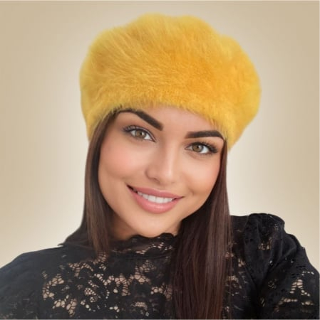 Bereta eleganta de lux din lana fina si pufoasa de Angora - Princess (GALBEN) - marime universala [1]