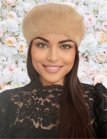 BERETE FEMEI - Bereta eleganta de lux din lana fina si pufoasa de Angora - Princess (MARO cappuccino) - marime universala