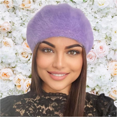 Bereta eleganta de lux din lana fina si pufoasa de Angora - Princess (MOV deschis) - marime universala [2]