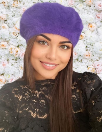 BERETE FEMEI - Bereta eleganta de lux din lana fina si pufoasa de Angora - Princess (MOV inchis) - marime universala