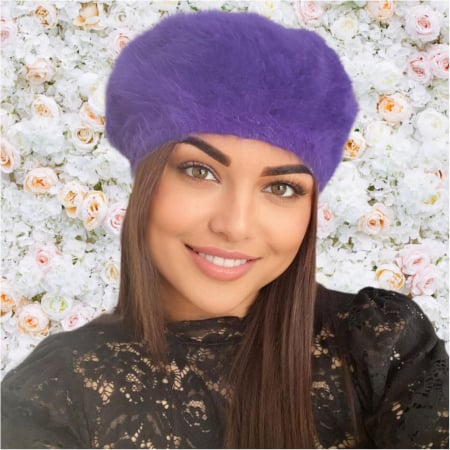 Bereta eleganta de lux din lana fina si pufoasa de Angora - Princess (MOV inchis) - marime universala [2]