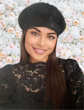 BERETE FEMEI - Bereta eleganta de lux din lana fina si pufoasa de Angora - Princess (NEGRU) - marime universala