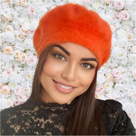 Bereta eleganta de lux din lana fina si pufoasa de Angora - Princess (PORTOCALIU) - marime universala [2]