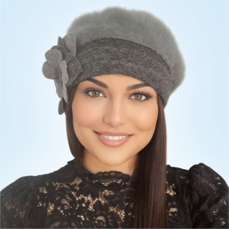 Caciula din lana groasa de Angora - Gloria Lux (GRI) - marime universala [3]