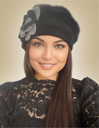 Caciula din lana groasa de Angora - Gloria Lux (NEGRU) - marime universala [1]