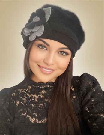 CACIULI LUX - Caciula din lana groasa de Angora - Gloria Lux (NEGRU) - marime universala