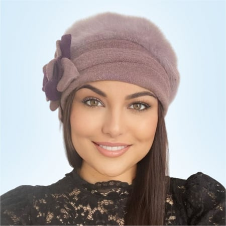 Caciula din lana groasa de Angora - Gloria Lux (ROZ pudra) - marime universala [3]