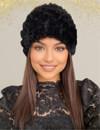 NOUTATI - Caciula eleganta din blana ELISE (NEGRU) - marime universala