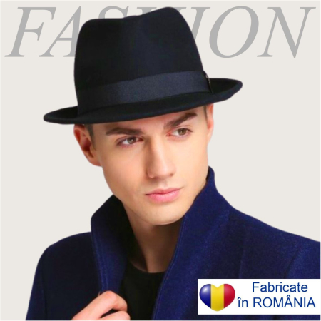 COLECTIA NOUA - PALARII BARBATI - Palarie barbati cu boruri clasice din fetru lux Mister Fedora Lux (BLEUMARIN) - marimi de la 53 la 60