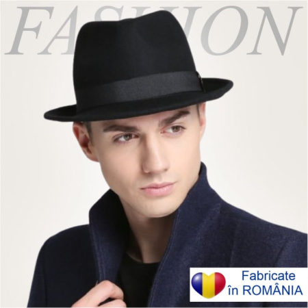 COLECTIA NOUA - PALARII BARBATI - Palarie barbati cu boruri clasice din fetru lux Mister Fedora Lux (NEGRU) - marimi de la 53 la 60