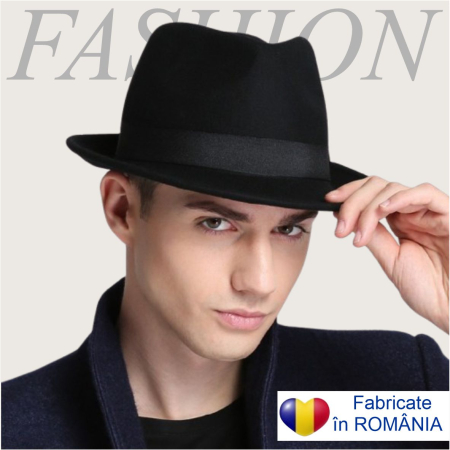 Palarie barbati cu boruri clasice din fetru lux Mister Fedora Lux (NEGRU) - marimi de la 53 la 60 [7]