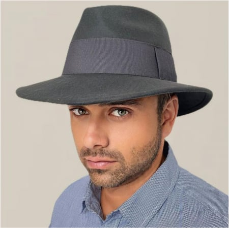 Palarie barbati din fetru lux cu boruri italiene ITALIAN STYLE (GRI inchis) [1]