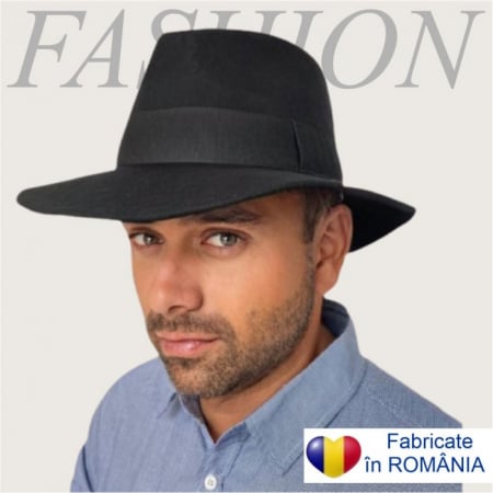 PALARII BARBATI - Palarie barbati din fetru lux cu boruri italiene ITALIAN STYLE (NEGRU)