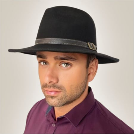 Palarie barbati din fetru lux cu boruri italiene si curea cu catarama CHARLES LUX (NEAGRA) [1]