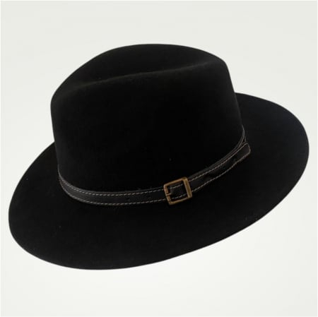 Palarie barbati din fetru lux cu boruri italiene si curea cu catarama CHARLES LUX (NEAGRA) [3]