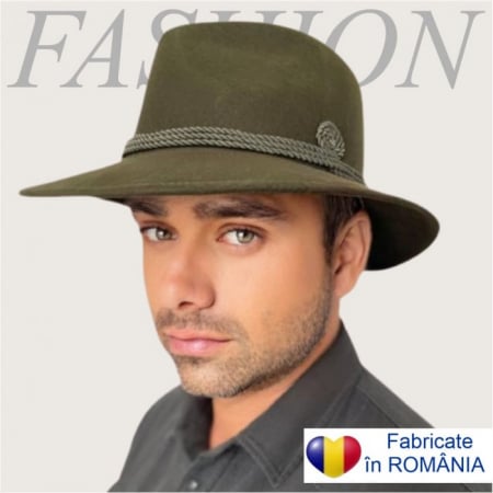PALARII BARBATI - Palarie barbati din fetru lux cu boruri italiene si snur cu decor SIR VERDI (KAKI)
