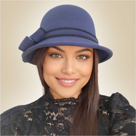 Palarie dama cu boruri delicate si funda MISS ALISS (BLEUMARIN) - marime unica, reglabila [1]