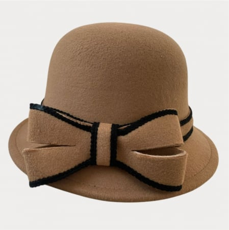 Palarie dama cu boruri delicate si funda MISS ALISS (MARO cappuccino) - marime unica, reglabila [3]