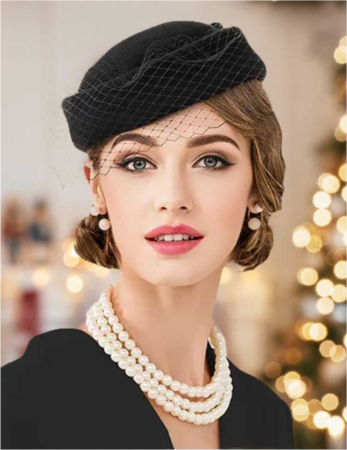 PALARII de IARNA - Palarie dama toca MISS PARIS -palarie neagra, reglabila