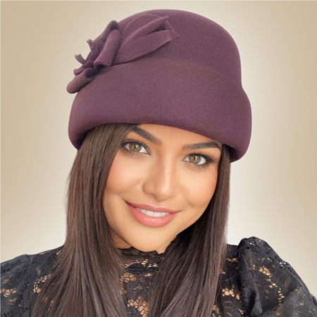 Palarie dama din fetru lux tip toca MISS MAGIC (GRENA prunia) - marime unica, reglabila [4]