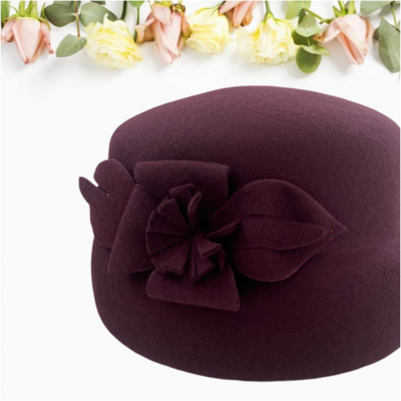 Palarie dama din fetru lux tip toca MISS MAGIC (GRENA prunia) - marime unica, reglabila [3]