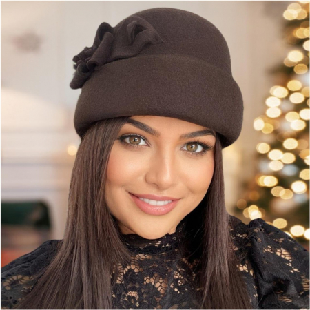 Palarie dama din fetru lux tip toca MISS MAGIC (MARO mahon) - marime unica, reglabila [4]