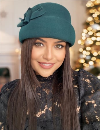 PALARII VERZI - Palarie dama din fetru lux tip toca MISS MAGIC (VERDE) - marime unica, reglabila